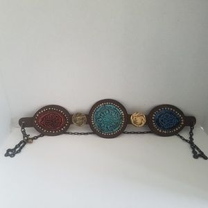 Chico's Chain Link Leather Turquoise Belt M/L